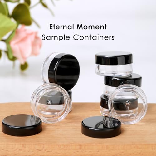 50 Pack 5 Gram 0.17OZ Clear Plastic Containers with Lids, Small Round Cosmetic Jars Makeup Travel Containers Jar for Cream, Bead, Eye Shadow, Samples, Jewelry, Lotions, Powders, Glitters Lip Gloss - color: Black Lid, size: 0.17 Ounce