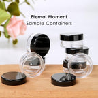 50 Pack 5 Gram 0.17OZ Clear Plastic Containers with Lids, Small Round Cosmetic Jars Makeup Travel Containers Jar for Cream, Bead, Eye Shadow, Samples, Jewelry, Lotions, Powders, Glitters Lip Gloss - color: Black Lid, size: 0.17 Ounce