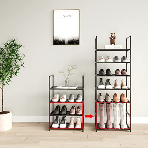 Upgrade Stackable Small Shoe Rack, 4-Tier Shoe Shelf Storage Organizer with Handle for Entryway, Hallway and Closet (Black) - size: 4-Tier(Black)