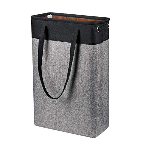 i BKGOO Laundry Basket with Handles Black&Grey-Slim Laundry Bin Collapsible Dirty Clothes Basket Narrow Laundry Bag Foldable Dirty Hamper for Camping, Dorms, Apartments - color: Black-grey