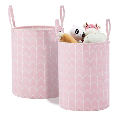 Large Storage Basket for Girls and Boys, Collapsible Laundry Hamper with Long Handles, Toy Bins for Nursery, Kids Room Décor - color: Pink Geometry, size: 2 Pack