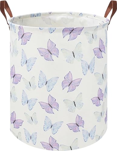 19.7" Butterfly Laundry Basket,Kids Dirty Clothes Hamper,Waterproof Toys Storage Bin,Room Decor,Gift Baskets,Baby Nursery Hamper(Blue & Purple Butterfly) - color: Blue & Purple Butterfly