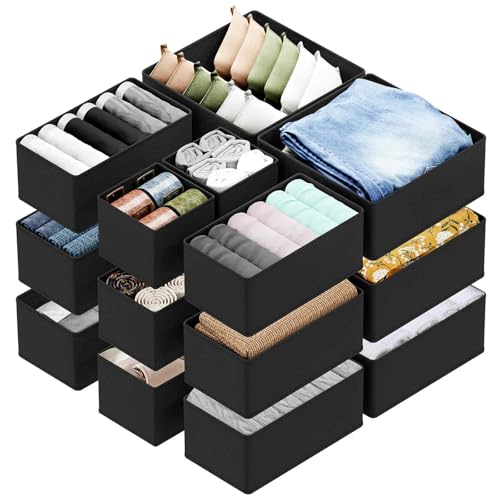 SpaceAid Drawer Organizer for Clothes, 18 Pack Dresser Drawer Organizer Bins, Closet Organizers and Storage Dividers for Clothing, Underwears, Socks (Black) - color: Black, size: 18 Pack