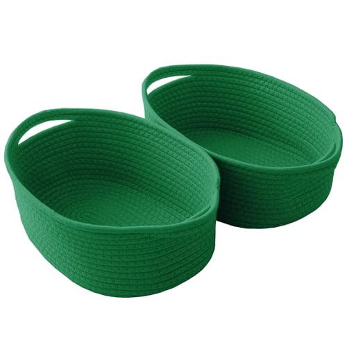 JMvicyroam Woven Basket,Small Rope Storage Bin with Handles & Ribbon Bag, Organizer for Shelves Closets,Gift Basket Empty for Birthday,Books,Dog Toys, Green/2 Pack - color: Green, size: 2 Pack