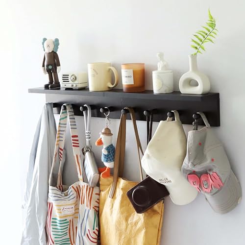 Entrance Coat Rack ，Coat Hooks, Wall-Mounted Wooden Hook Rack, Wall-Mounted Shelves are Very Suitable (Black Color Finish—A-2) - style: black color finish—A-2