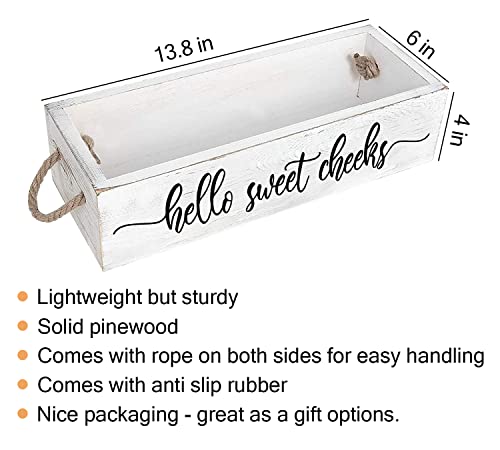 PZJIEAN Funny 2 Sides Hello Sweet Cheeks White Bathroom Decor Box with Handle, Farmhouse Bathroom Decor Box for Toilet Paper, Back of Toilet Organizer - color: White