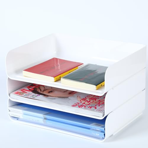 3 Tiers Stackable A4 Paper Trays, Office Desk File Holder, Tidy File Document Letter Book Paper Organizer (3 Tiers,White) - color: White, size: 3 tiers
