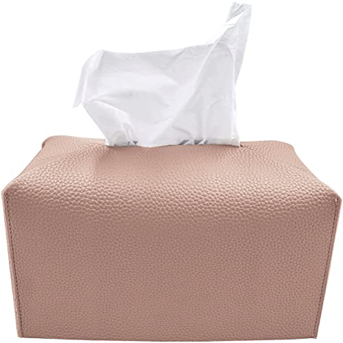 Carrotez Tissue Box Cover, [Refined] Modern PU Leather Rectangular Tissue Box Holder - Decorative Holder/Organizer for Bathroom Vanity Countertop, Night Stands, Office Desk 9.5"X5"X5" - Rose Pink - color: Rose Pink, size: [Rectangular]