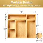 Umilife Drawer Organizer Storage Boxes, 2.5" High Bamboo Drawer Dividers, 5 Rearrangeable Bins for Kitchen, Office Desktop, Clothing, Makeup, vanity, Jewelry - size: 15 x 13 x 2.5" (5 Boxes)