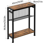 Small Side Table for Small Space, 3-Tier Narrow End Table with Magazine Holder,Slim Nightstand, Skinny Snack Couch Table in Living Room, Bedroom Study and Balcony (Rustic Brown &Black) - color: Rustic Brown