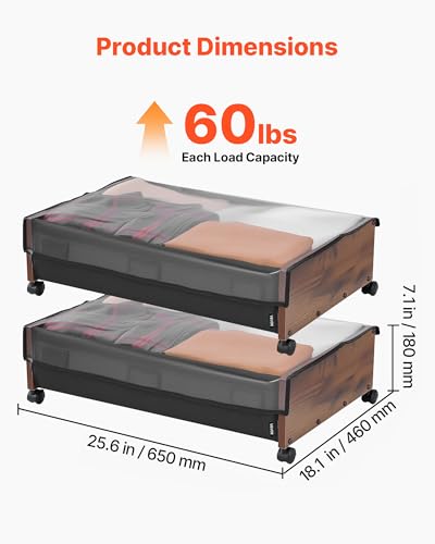 VEVOR Under Bed Storage with Wheels, 36.0 x 18.1 x 7.3 inch, Underbed Containers with Clear Lid, Underbed Shoe Organizer, Rolling Under the Bed Storage Bins for Clothes Shoes Blankets Bedroom, 2 Pack - style: E