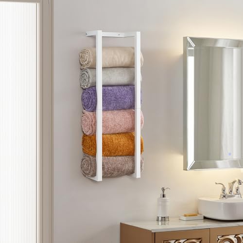 Towel Rack for Rolled Towels, Towel Rack for Bathroom,Wall Mounted Metal Bathroom Organizer, Bath Towel Holder Wall for Modern Small Space Bathroom Towel Storage (White) - color: White