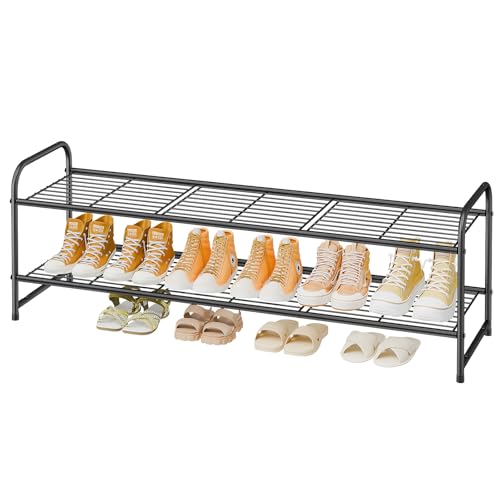 2 Tier Shoe Rack for Closet, 44 Inch Extra Wide Shoe Storage Organizer for Shelves, Heavy Duty Metal, Easy Assembly, Black - color: Black, size: 2 Tier
