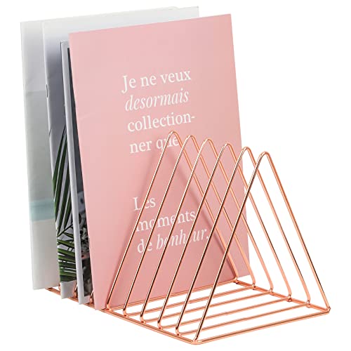EASEPRES Rose Gold Magazine Holder, Desktop File Sorter Organizer Triangle 9 Slot Newspaper Record Storage Shelf Rack for Home Office Decoration - color: Rose Gold