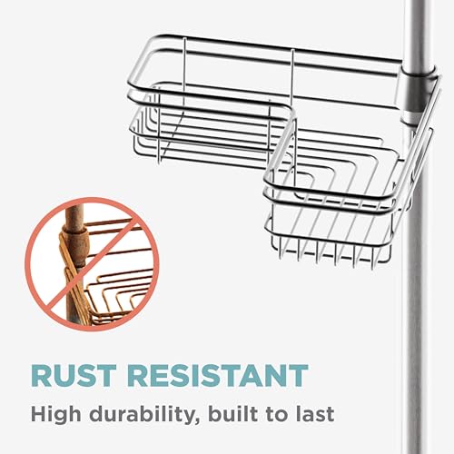 Zenna Home Tension Pole Shower Caddy Corner Organizer, Adjustable Standing Shower Caddy with 4 L-shaped Baskets and Hooks, Rust Resistant Bathroom Tension Rod Organizer, 60 to 97 Inch, Satin Nickel - color: Satin Nickel