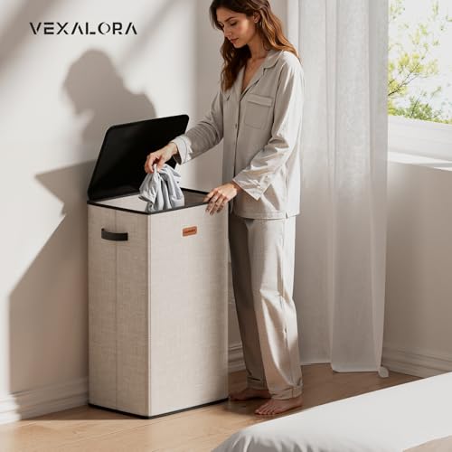100L Laundry Hamper with Lid, Large Clothes Hampers with Removable Bag, Collapsible Laundry Basket for Bathroom, Bedroom, Laundry Room, Dorm, Beige - color: Beige, size: 100L - 1 Section