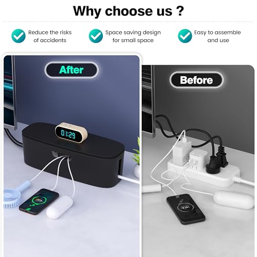 Cable Management Box - Large Cord Organizer Box to Hide Power Strip & Under Desk, TV Computer Wires Cable Organizer Box with Baby Proofs, Desk Cord Organizer for Home/Office - Black - color: Black