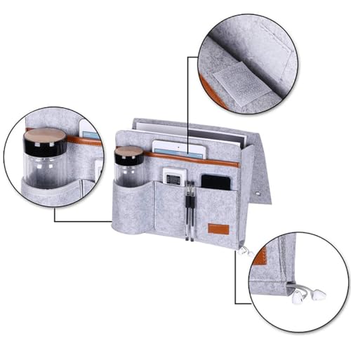 Bringsine Bedside Caddy, Felt Bed Storage Organizer Hanging Bag Holder with 5 Pockets for Magazine Book Phone Tablet iPad Cables Remote & Water Bottle Holder Home Dorm Bed Sofa-Light Gray - color: Light Gray, size: 4 Pockets + Bottle Holder