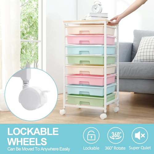 SYKIARIOL Rolling Storage Cart with Drawers,Utility Cart With 8 Drawers and Wooden Tabletop,Rolling Drawer Cart,Storage Drawer Cart for Living Room,Classroom,Bedroom,Bathroom,Dorm,Office,Rainbow - color: Rainbow