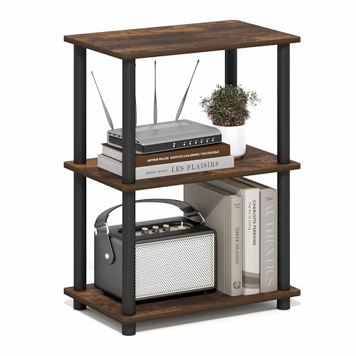 Furinno Turn-N-Tube Storage Shelves, 3-Tier Open Frame Book Shelf, Standing Corner Shelf, Toolless Open Shelves, for Organization and Storage, Living Room, Garage, Home Office, Amber Pine - color: Amber Pine/Black, size: 3-Tier Narrow