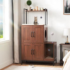 HOOBRO Litter Box Enclosure, Litter Box Furniture with Storage, 2-in-1 Hidden Cat Furniture with Shelf, 2 Dangling Plush Balls and 1 Toy Ball, Large Wooden Cat Washroom, Walnut WL78MW01 - color: Walnut