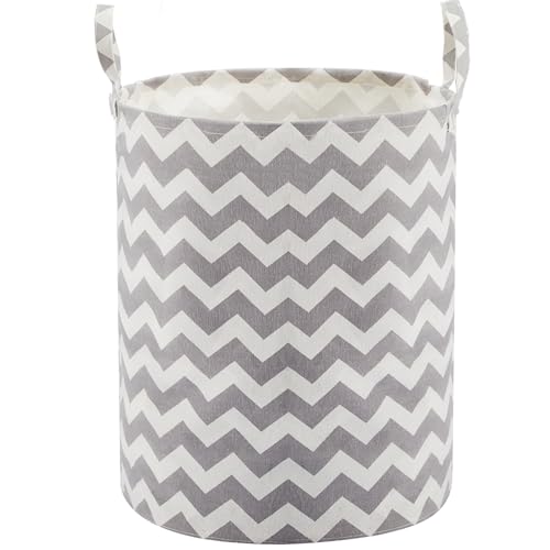 Baby Laundry Basket with Long Handles, 63L Collapsible Kids Laundry Hamper, Toy Storage Basket for Nursery, Bedroom Decor for Girls and Boys (Grey Chevron) - color: Grey Chevron, size: 1 Pack