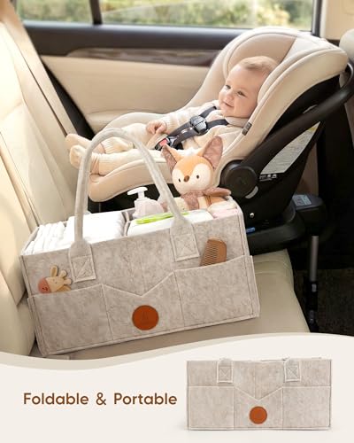 Maliton Baby Diaper Caddy Organizer for Changing Table, Nursery Storage Bin Basket with Handle, Felt Diaper Organizer Suitable for Indoor Outdoor (Khaki) - color: KHAKI, size: Large