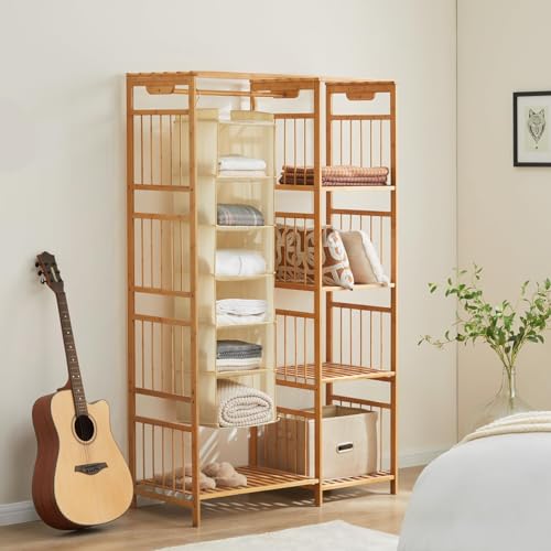YOUDENOVA Hanging Closet Organizer, 6-Shelf Closet Hanging Shelves, Beige - color: Beige, size: 6-Tier