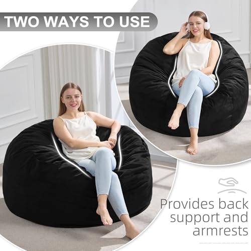 Hobestluk 3FT Bean Bag Chair Giant Bean Bag Chairs for Adults Large Bean Chairs with Removable Cover, Beanbag Chair with Filler, Adult Bean Bag Chairs for Living Room, Bedroom - color: Black, size: 3FT - 36" x 36" x 22"