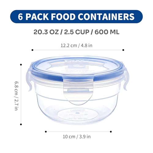 KIGI Round Food Storage Container, Leakproof Plastic Bowls with Lid Set for Soup, Snack, Fruit, Meal Prep & Lunch, 4 Sided Locking Airtight Lid, BPA Free, 20 oz / 2.5 Cup, 12 Piece Set - size: 2.5 cup (12-Piece)