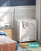 White Laundry Hamper, Laundry Hamper with Lid, 27.3 Gallon (103L) Bamboo Wood Clothes Laundry Basket with Lid and Handles, Removable Liner - color: White, size: Extra Large