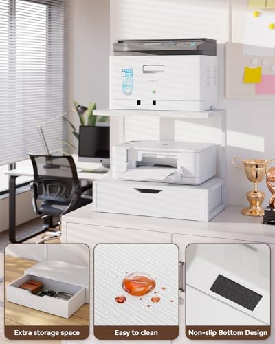 IBUYKE 2 Tier Desktop Printer Stand,Printer Table with Storage Shelf,Multi-Purpose Desk Organizer for Folders,Books,for Fax Machine, Scanner,Home Office,White TLJ015W - color: White