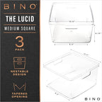 BINO | Plastic Storage Bins, Square - 3 Pack | THE LUCID COLLECTION | Multi-Use Bins | Built-In Handles | BPA-Free | Clear Containers | Fridge Organizer | Pantry & Home Organization - size: 3PK - SQUARE