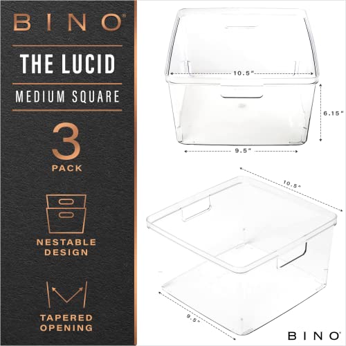BINO | Plastic Storage Bins, Square - 3 Pack | THE LUCID COLLECTION | Multi-Use Bins | Built-In Handles | BPA-Free | Clear Containers | Fridge Organizer | Pantry & Home Organization - size: 3PK - SQUARE