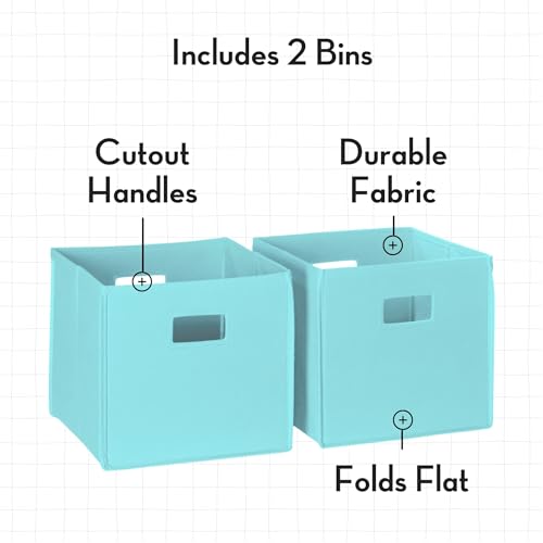 RiverRidge Folding Storage Bins with Handles Aqua Cube Storage Organizer for Closet, Bedroom & Playroom - Closet Organizers and Storage Set of 2 - color: 2 Aqua Bins