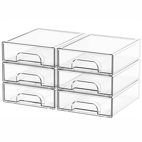 Yieach 2.2'' Tall Small Clear Stackable Storage Drawers,6 Pack Stacking Acrylic Organizers Drawers for Hair Accessories,Makeup,Pen,Art Crafts,Office Supply Organizer and Desktop Plastic Mini Drawers - color: Clear-2.2 In Tall, size: 6 PCS