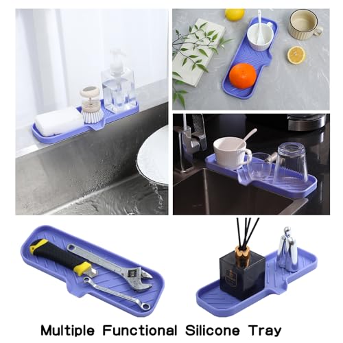 MicoYang Silicone Bathroom Soap Dishes with Drain Spout-Bathroom and Kitchen Sink Organizer,Sponge Holder,Dish Soap Tray,Perfect for Dispenser,Scrubber,Bottle on Sink or Counter-Light Purple 12"×4" - color: Light Purple, size: L(12"×4")