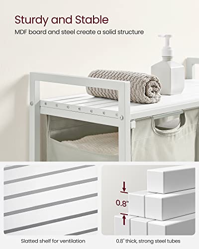 VASAGLE Laundry Hamper, Laundry Basket, Laundry Sorter with 2 Pull-Out and Removable Bags, Shelf, Metal Frame, 2 x 12.1 Gallons (46 L), 28.8 x 13 x 28.4 Inches, Cream White and Cloud White UBLH201W01 - color: Cream White + Cloud White, size: 2 Bags - 92 L