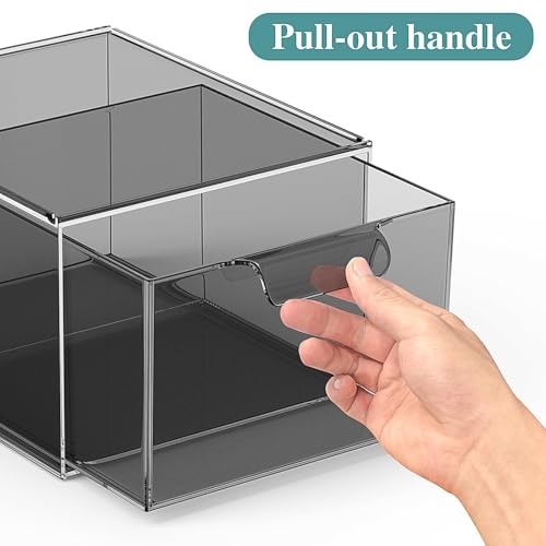 SpaceHacks 2 Pack Stackable Makeup Organizer and Storage, Acrylic Organizers，Clear Plastic Storage Drawer with Pull-Out Handles for Vanity, Undersink, Kitchen Cabinets, Pantry, Black - color: Black, size: 2 Pack