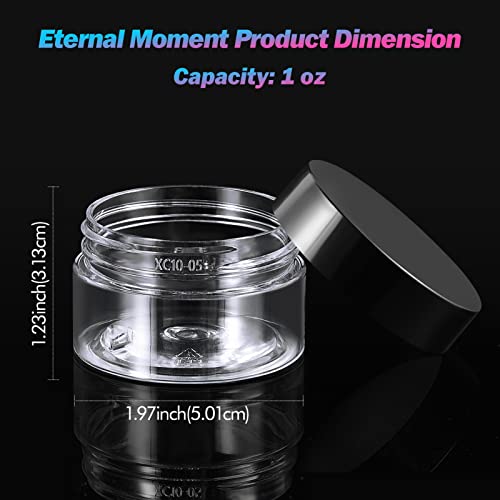 50 Pack 1 OZ Plastic Jars Round Clear Cosmetic Container Jar with Lids, Eternal Moment Plastic Slime Jars for Lotion, Cream, Ointments, Makeup, Eye shadow, Rhinestone, Samples, Pot, Travel Storage - color: Black Lid, size: 1 Ounce