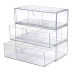 Acrylic Pencil Drawer with Removable Dividers Clear Pull Out Pen Drawer Organizer Stackable Bathroom Organizer for Makeup, Cosmetics, Office Supplies,3 Pack