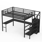 Bellemave Full XL Size Metal Loft Bed with L Shaped Desk and Wardrobe, Heavy Duty Loft Bed Frame with Storage Stairs, LED Loft Bed Frame with Charging Station & Safety Guardrails, Black - color: Black, size: Full XL