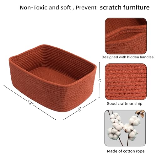 XUANGUO Small Woven Storage Baskets 12“X8”X5“ Decorative Rope Bins for Organizing Shelves, Closets, and Toys, Empty Gift Baskets, Cute Organizer Basket for Home and Office (rustic, regular) - color: rustic, size: regular