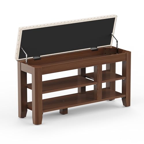 Shoe Bench for Entryway, Solid Rubberwood Shoe Bench with Hidden Storage, Adjustable 2-Tier Shelves & Soft PU Leather Seat, Shoe Rack Durable Easy Assembly for Hallway or Bedroom - Beige, 39.4" - color: Beige, size: 39.4"W x 11.82"D x 20.47"H