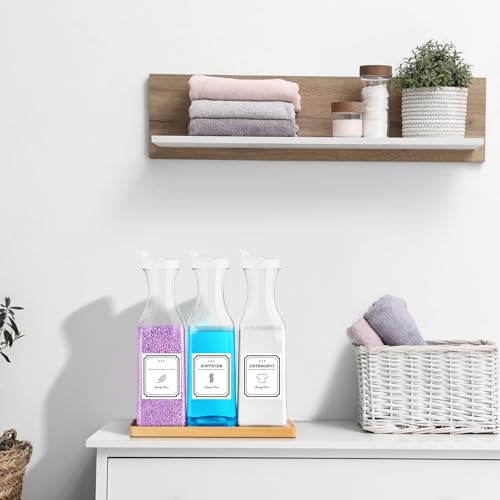 Laundry Detergent Dispenser,54OZ Laundry Soap Dispenser,Liquid Laundry Detergent Container,Fabric Softener Dispenser with Bamboo Wood Tray,Laundry Room Organizer with 4 Labels - color: White With Bamboo Tray