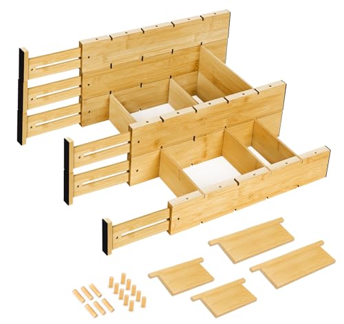 6PCS Bamboo Drawer Dividers with Inserts, Expandable Kitchen Utensil Drawer Organizers,Adjustable drawer organizer for deep drawers Dresser Closet Underwear Storage Bedroom Bathroom Drawers(16.6"-22") - color: 6 Pack