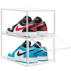 2 Pack Drop Front Shoe Boxes Acrylic Box Sneaker Case Size 12, Transparent Display Cases for Sneaker Collections, Baseball Caps, Hat Organizer Dust-free Shoe Cubbies Stackable Sneaker Boxes - size: Size 12 - 2 Pack