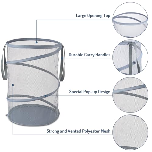 Seiritex Mesh Popup Laundry Hamper 115L Collapsible Laundry Basket Extra Large Capacity Foldable Clothing Storage Basket with Handles 26 H x 18 W x 18 L (Gray) - color: Gray-1