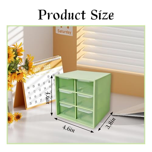 Small Drawer Organizer for Desk, 4.7" x 4.7" x 3.8" Small Desktop Organizer with 6 Drawers, Plastic Storage Box for Office, Classroom, Craft and Home Organization - color: Green