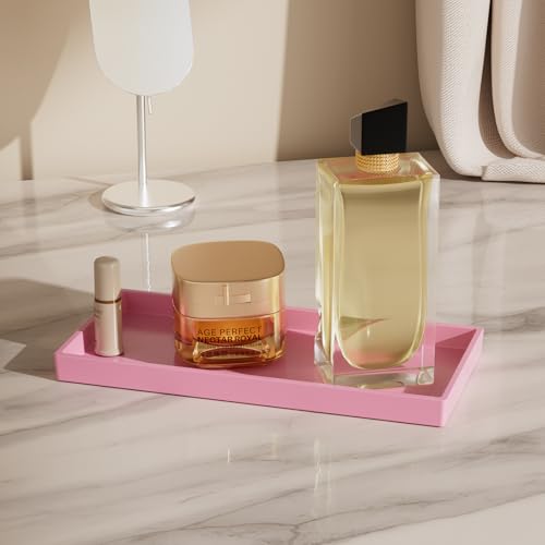 Vanity and Bathroom Tray, 9.8" ABS Countertop Organizer,Waterproof Vanity Tray for Toilet Tank,Perfume,Soap,Keys,Bathroom Accessories,Kitchen and Bath Trays,Non Slip Small Trays,Pink - color: Pink, size: 9.8" x 4.7" x 0.7"